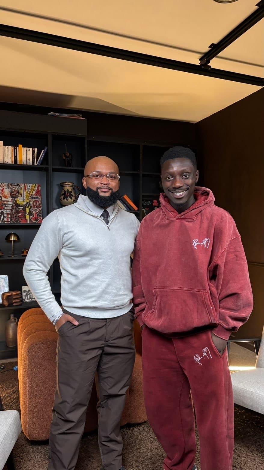 Antony Maole Luanyi and footballer Desmond Acqua on the Ascendium podcast set